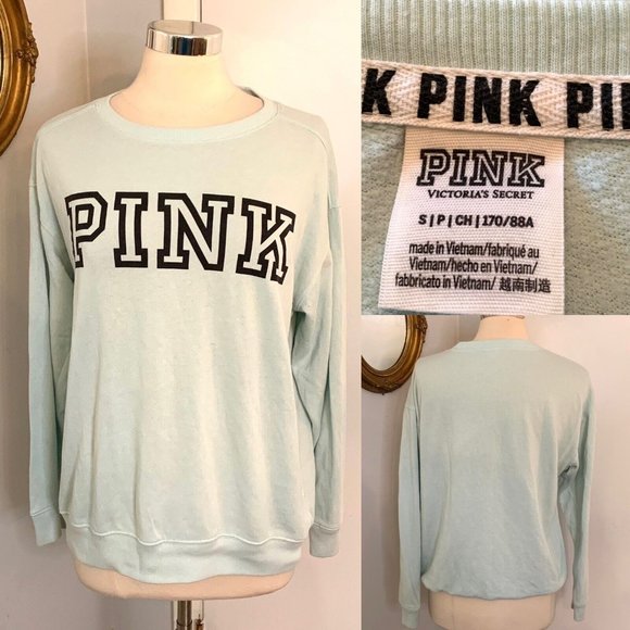 Victoria's Secret Tops - Victoria’s Secret Pastel Blue Pink PullOver Sweatshirt S M Spell out Preppy